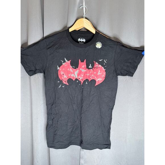 Batman Red Bat Logo T Shirt Men's Size S (34-36) Black DC Comics Graphic Tee - Picture 1 of 4